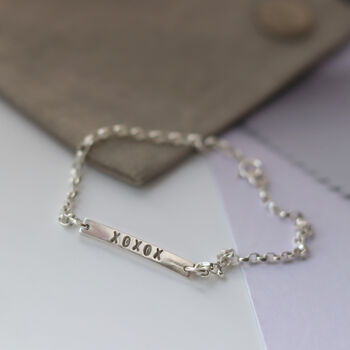 Hugs And Kisses Silver Bar Bracelet, 3 of 6