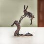 Miniature Bronze Boxing Hares Sculpture 8th Anniversary, thumbnail 1 of 12