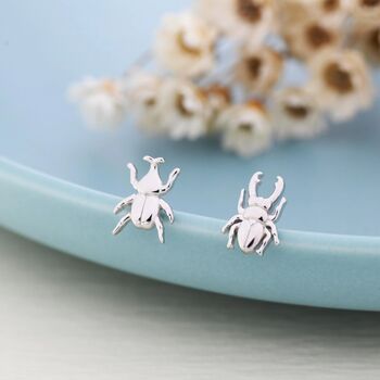 Mismatched Stag Beetle Stud Earrings In Sterling Silver, 4 of 12