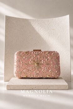 Rome Blush Rose Velvet Embroidered Clutch With Gift Box, 2 of 8