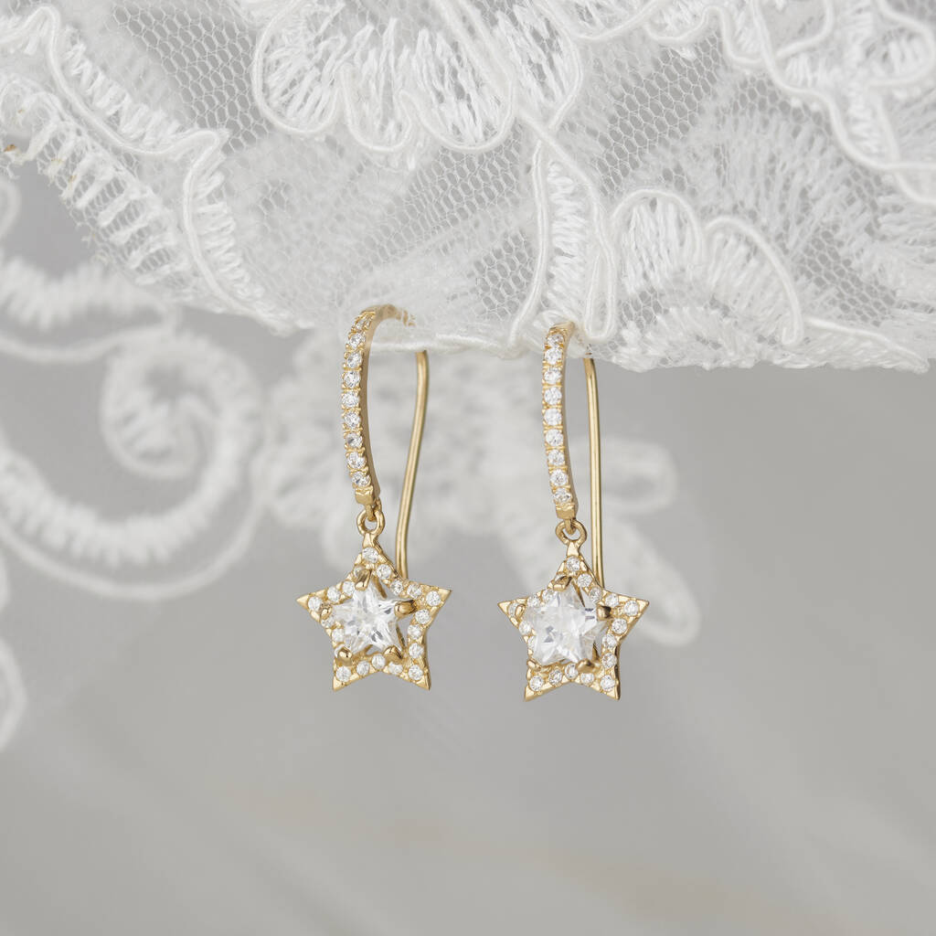 9ct Gold Bridal Star Drop Earrings, 1 of 6