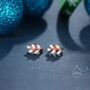 Sterling Silver White Opal Leaf Huggie Hoop Earrings, thumbnail 2 of 10