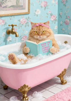 Your Own 'Cat In The Bath Reading' Wall Art Print | Customise The Cat And The Book Title, 5 of 8