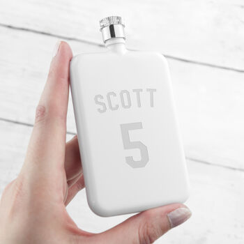 Personalised White Slimline Football Shirt Hip Flask, 2 of 5