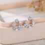 Sterling Silver Tiny Flower Wreath Stud Earrings, Opal Blue, thumbnail 6 of 11