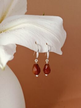 Red Agate Pomegranate Seed Sterling Silver Earrings, 5 of 8