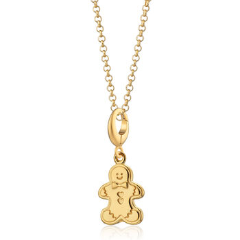 Gingerbread Man Charm Necklace, Silver Or Gold Plated, 9 of 11