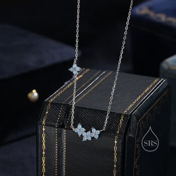 Tiny Blue Hydrangea Bouquet Cz Necklace In Sterling Silver, 2 of 11