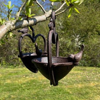 Set Of Two Cast Iron Heart Shaped Bird Seed Feeders, 3 of 9
