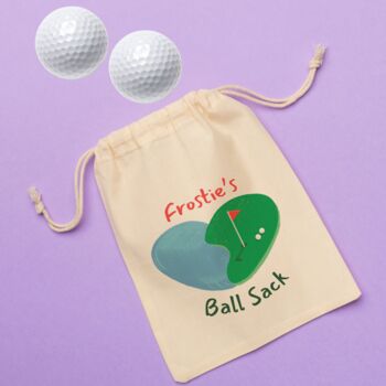 Personalised Golf 'Ball Sack' Bag With Two Balls, 2 of 3