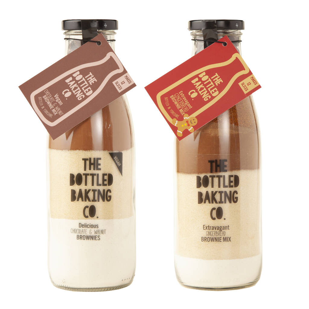 Two Chocolate Brownie Baking Mixes In A Bottle By The Bottled Baking Co