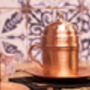 Turkish Copper Coffee Cup Set With Plates And Lids – Handmade Six Piece Gift For Two, thumbnail 7 of 9