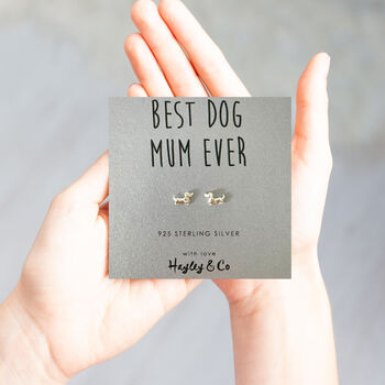 Sausage Dog 'Best Dog Mum' Sterling Silver Earrings, 3 of 6