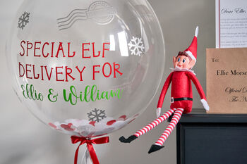 Personalised Christmas Elf Arrival Bubble Balloon, 5 of 5