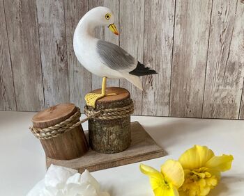 19cm Hand Painted Wooden Lifelike Seagull Ornament Figurine Sculpture, 8 of 9