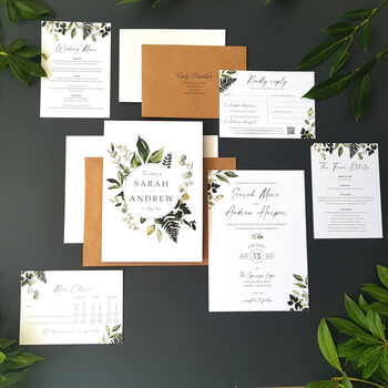 Greenery Wreath Wedding Invitations With Inserts Sample, 3 of 8