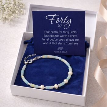 40th Birthday Sterling Silver Four Pearl And Amazonite Bead Bracelet, 5 of 5