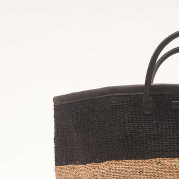 Natural And Black Colour Block Woven Laundry Basket, 4 of 7