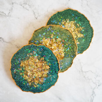 Sparkly Green Geode Resin Coasters, 8 of 10