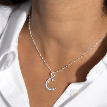 Sterling Silver Moon And Star Necklace, 2 of 9