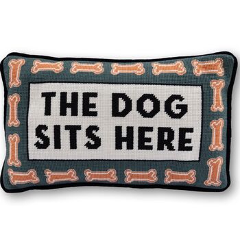 'The Dog Sits Here' Needlepoint Pillow, 3 of 6