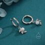 Sterling Silver Tiny Leaf And Natural Pearl Huggie Hoop Earrings, thumbnail 5 of 11