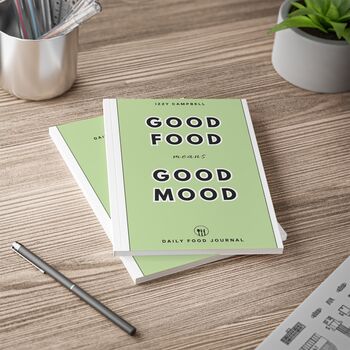 'Good Food Good Mood' Personalised Food Journal Sage Green, 3 of 8