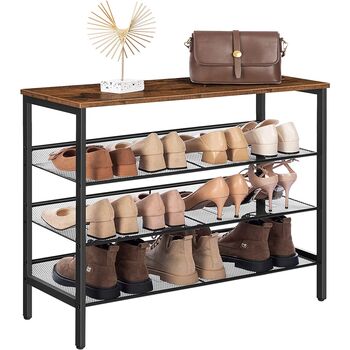 Four Tier Shoe Rack With Three Adjustable Mesh Shelves, 4 of 8