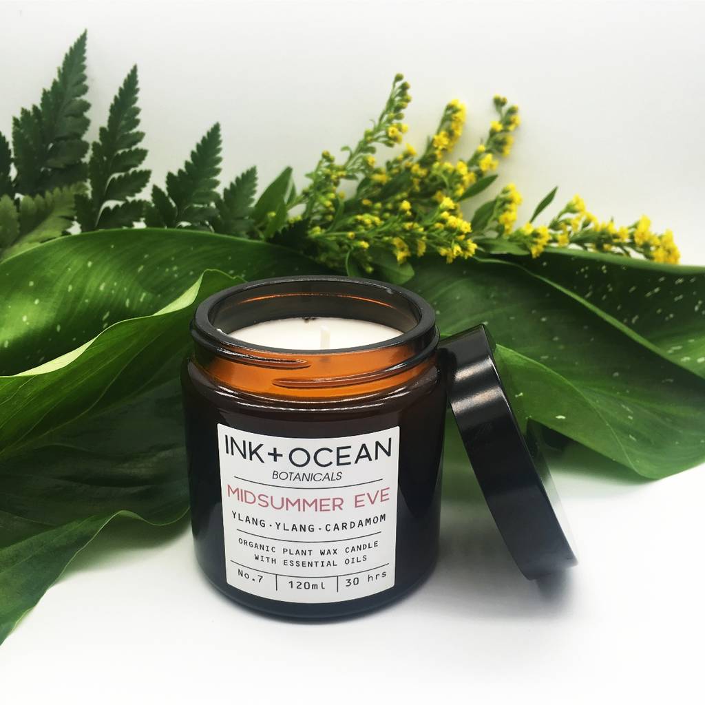 'midsummer eve' aromatherapy organic plant wax candle by ink & ocean