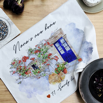 Personalised Watercolour First Home New Home Tea Towel, 4 of 7
