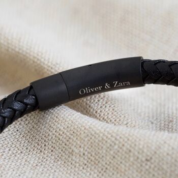 Men's Personalised Leather Bracelet With Matt Clasp, 7 of 11
