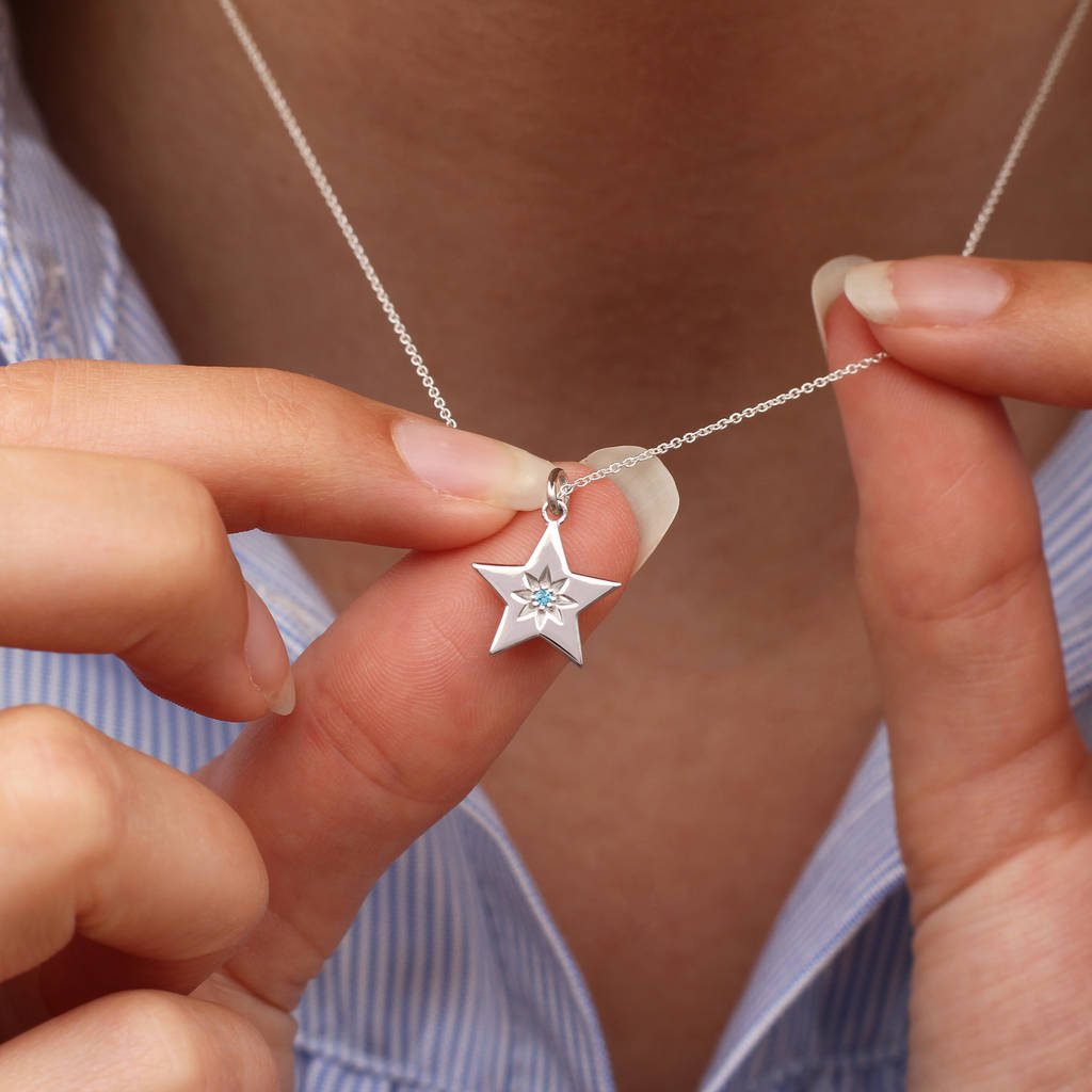 Personalised Sterling Silver Birthstone Star Necklace, 1 of 5