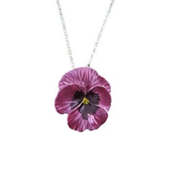 Pansy Pink Flower Pendant Necklace, 4 of 5