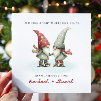 Special Couple Personalised Christmas Card, Skating Gonk Design, 2 of 2