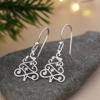 Sterling Silver Christmas Tree Earrings, 2 of 8