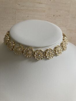 White And Gold Pearl Flower Kundan Indian Choker Set, 3 of 5