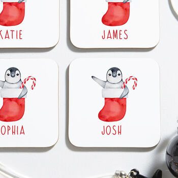 Personalised Penguin Christmas Coaster Set, 3 of 3