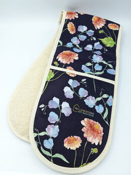 Luxury Floral Sweet Pea And Dahlia Oven Gloves, 2 of 6