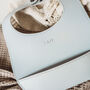 Sky Blue Personalised Leather Baby Bib, thumbnail 1 of 5