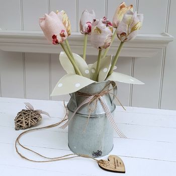 Handmade Linen Anniversary Tulips With Engraved Tag, 3 of 3