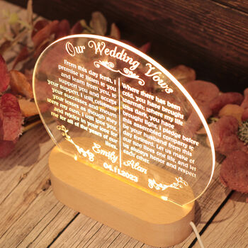 Wedding Vows Wooden Base Night Light Lamp, 2 of 4