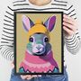 Cosy Winter Rabbit Portrait Illustration Art Print, thumbnail 2 of 3