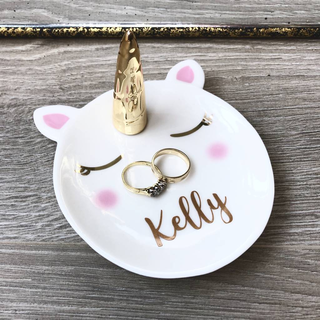 Personalised Unicorn Trinket Dish With Gold Horn, 1 of 2