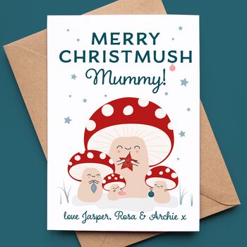 Mummy Christmas Card With Cute Toadstools, 5 of 5