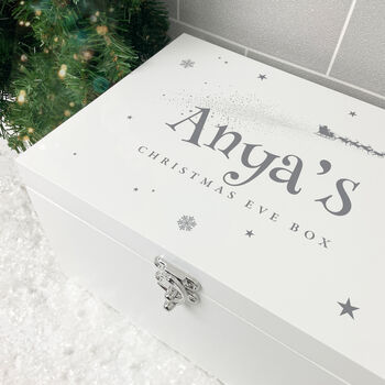 Personalised White Wooden Santa Sleigh Christmas Eve Box Three Sizes 22cm | 27cm | 30cm, 4 of 7