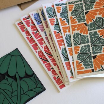 Rudbeckia Block Print Notecards Set Of Eight, 3 of 4