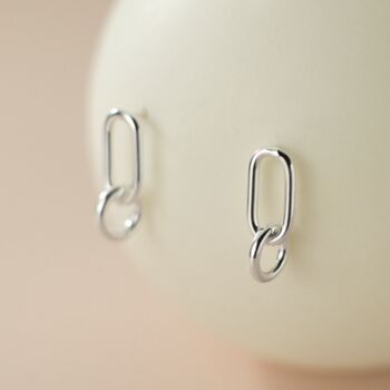 Sterling Silver Oval Link Dangle Stud Earrings, 2 of 5