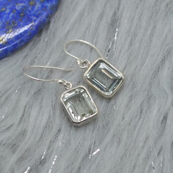 Green Amethyst Silver Drop Square Earrings, 2 of 9