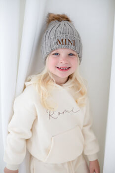 Personalised Initials Faux Fur Pom Pom Bobble Hat, 2 of 4