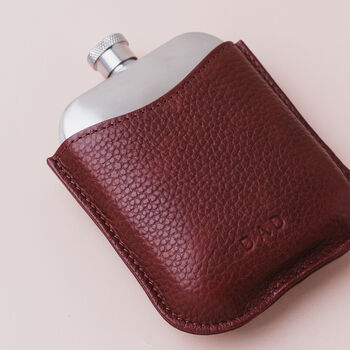 Steel Hip Flask With Premium Leather Sleeve Perfect Wedding Gift, 2 of 7